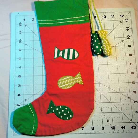 Handmade Christmas Stocking Fish Design Red Green Fisherman Cat Lover - Picture 7 of 7